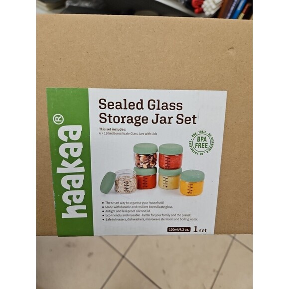 haakaa High Borosilicate Glass Baby Food Storage Jars W/ Silicone Lid- Set Of 6
